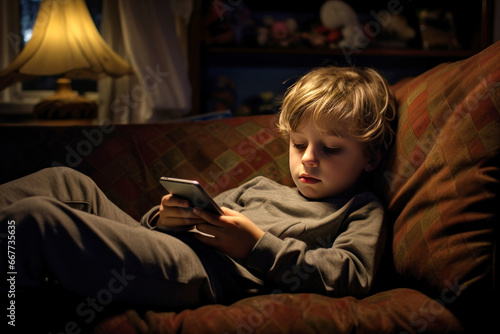 Digital Natives Alpha Generation. New generation of boys using digital devices in their daily lives photo