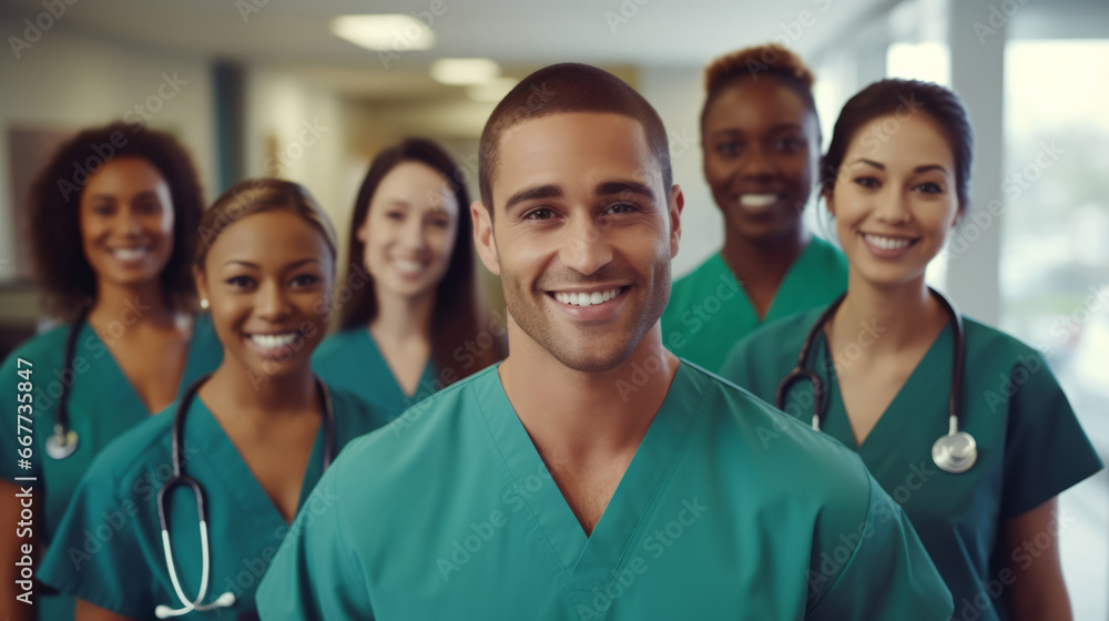 Group of medical student nurses in training at college, diverse doctor colleagues. Group of medical student nurses in training at college, diverse doctor colleagues.