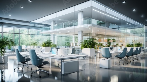 An empty office with an open-space interior. Business conference company background