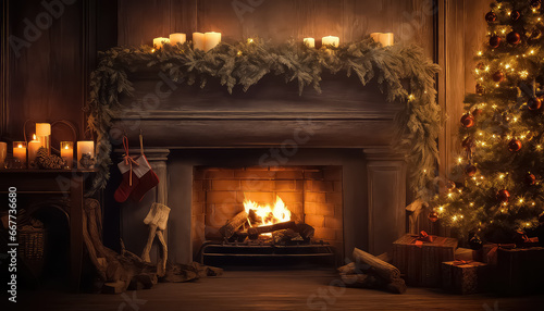 Warm and cozy fireplace in the New Year or Christmas