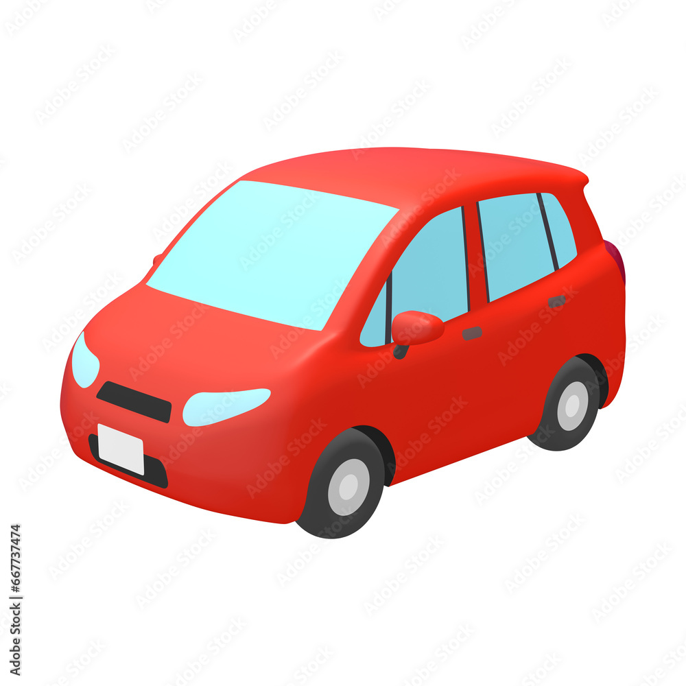 自動車のイラスト素材　デフォルメ　コンパクトカー　5ドアハッチバック　赤（1_a）