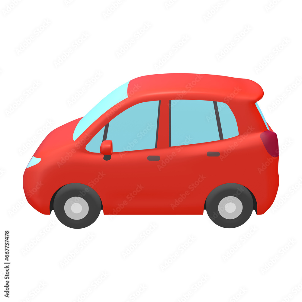 自動車のイラスト素材　デフォルメ　コンパクトカー　5ドアハッチバック　赤（1_9）
