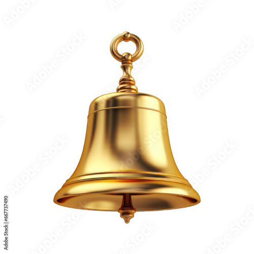3D model of a golden notification bell isolated on transparent and white background. PNG transparent photo
