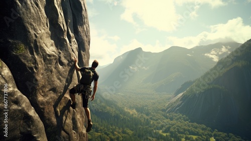 backpacker climbing rocky mountains generative ai