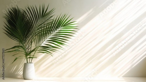 Palm Leaf Silhouettes Cast Shadows on a Light Background. AI generated © PandaStockArt