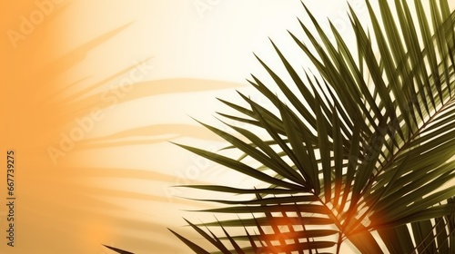 Palm Leaf Essence: Light Background with Palm Leaf Silhouettes. AI generated