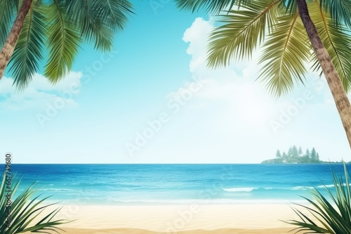 Frame the summer beach view with coconut trees. © linen