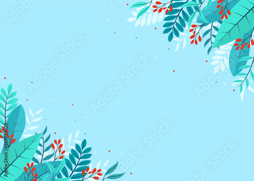 blue color background with illustration of winter plants. winter background design