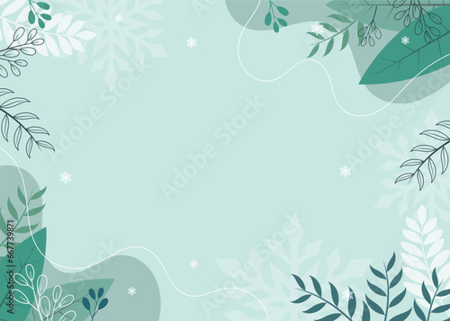 blue color background with illustration of winter plants. winter background design