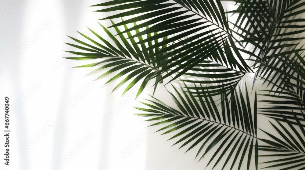 Serene Palm Shadows: Light Background with Minimalist Palm Leaf Silhouettes. AI generated