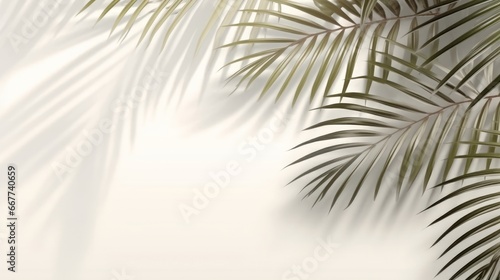 Tranquil Palm Shades: Minimalist Realistic Style with Palm Leaves Shadow on Light Background. AI generated