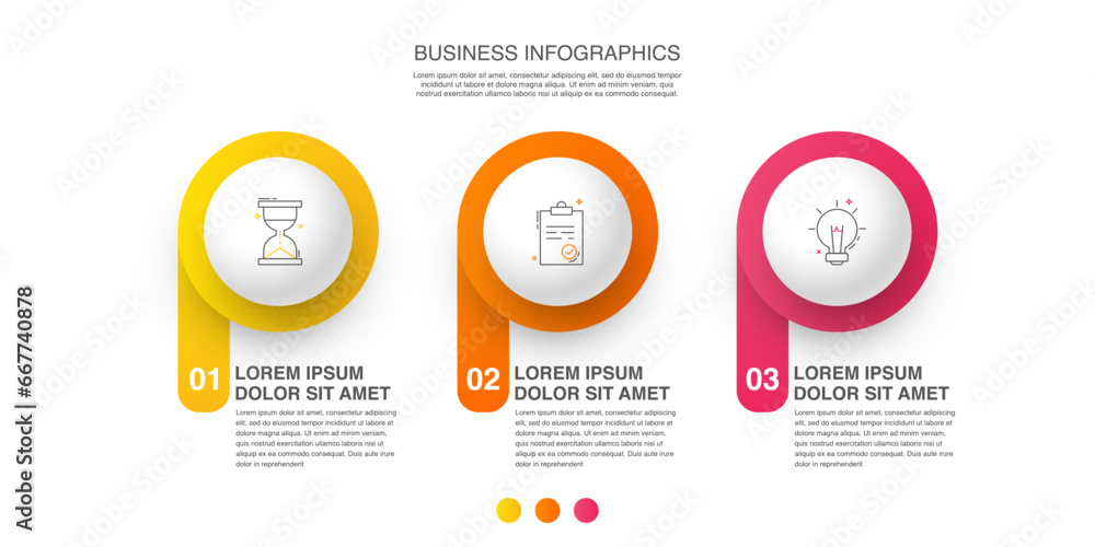 Vector template circle infographics. Modern business concept with 3 options and parts. Three steps for content, flowchart, timeline, levels - obrazy, fototapety, plakaty 