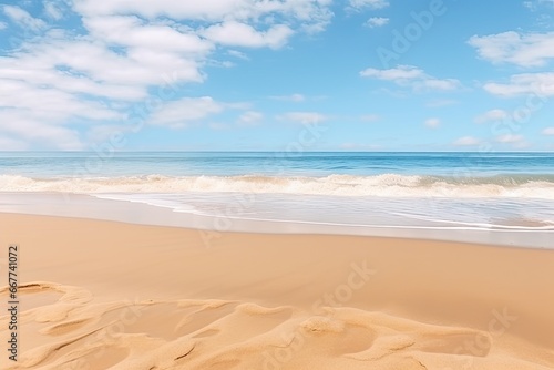 Summer beach  view of blue sky  clouds and waves