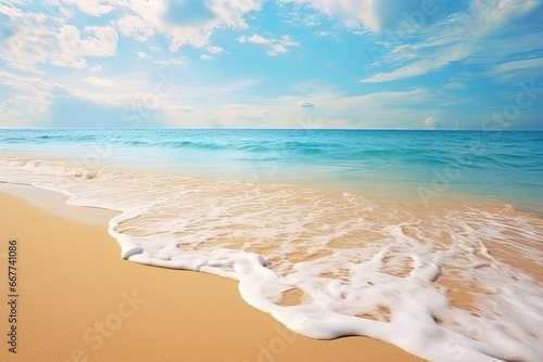 Summer beach, view of blue sky, clouds and waves © linen