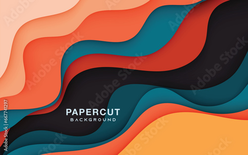 Colorful papercut background with wavy cutout layers concept