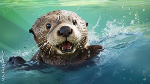 funny otter playing in the water generative ai
