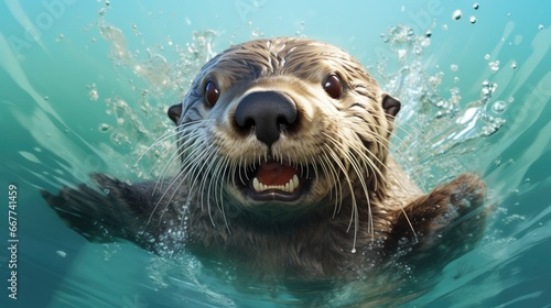 funny otter playing in the water generative ai