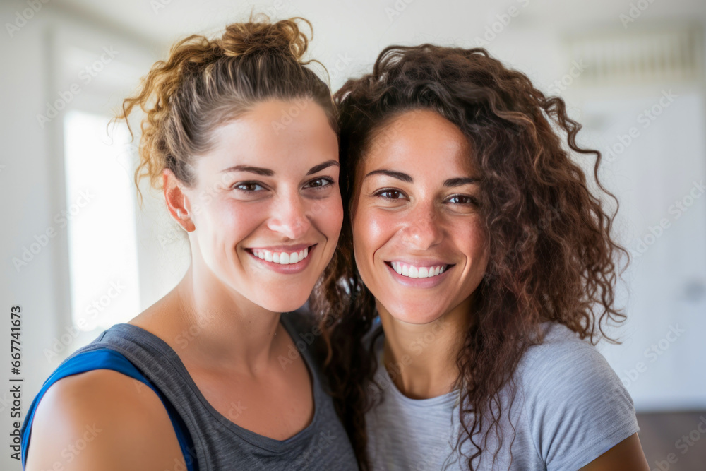 Smiling friends posing indoors. Smiling friends posing indoors.