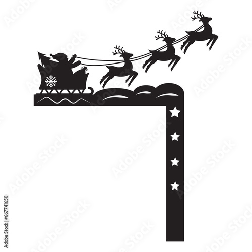 Laser-cut corner of the Christmas door, black silhouette, Christmas decor