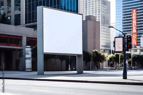 Billboard with white copy space in a beautiful modern city with blue sky - Template design theme