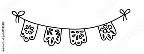 Garlands with flags doodle Vector isolated illustration. DIY holiday garland. Home party decoration