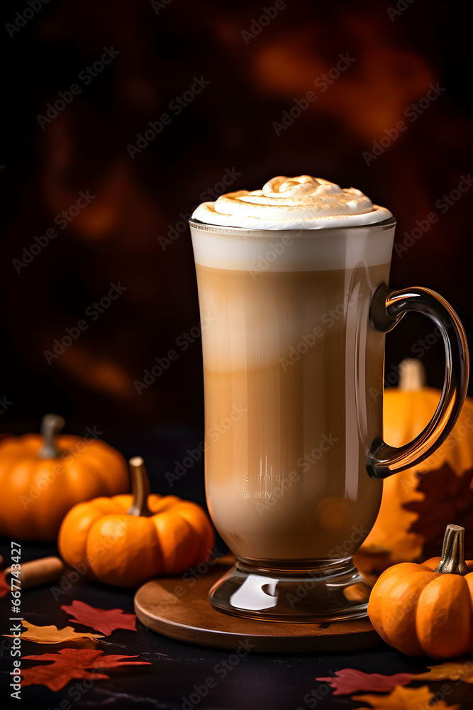 A pumpkin latte, in a transparent cup, captures the play of light and shadows as the warm, earthy tones blend with a frothy top, creating an inviting and visually pleasing composition.
A pumpkin latte, in a transparent cup, captures the play of light and shadows as the warm, earthy tones blend with a frothy top, creating an inviting and visually pleasing composition.
