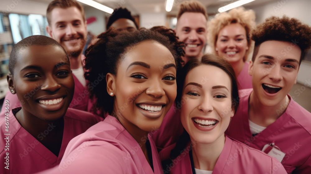 Group of medical student nurses in training at college, diverse doctor colleagues. Group of medical student nurses in training at college, diverse doctor colleagues.