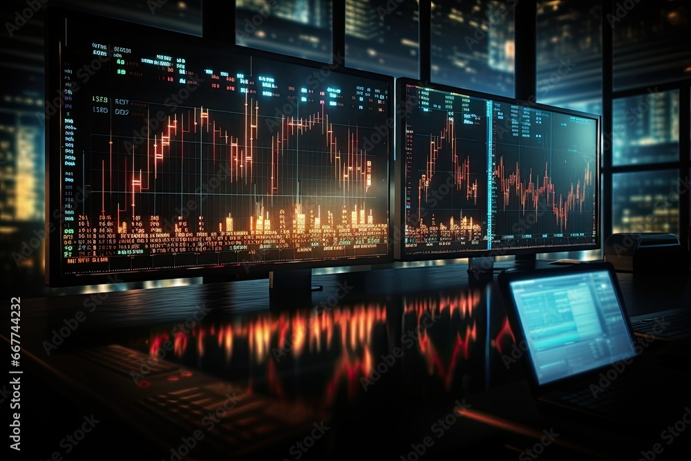 Digital investment graph on computer monitor. Trading stock market Digital investment graph on computer monitor. Trading stock market
