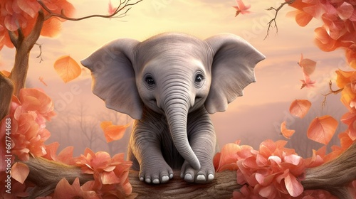beautiful baby elephant on a unicolor background generative ai