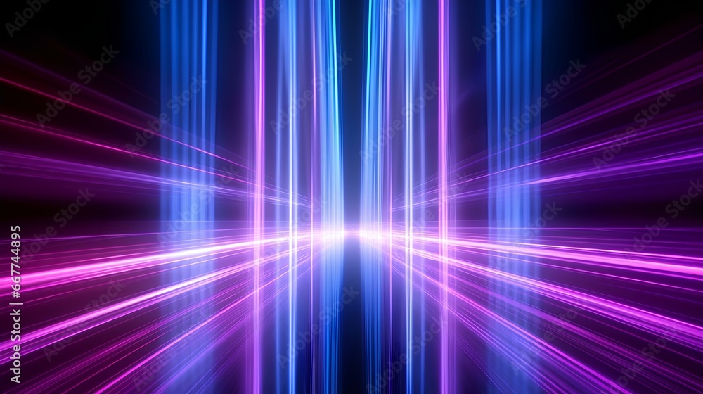 vertical dim neon light trails with blue purple and pink lights. future optical fiber superfast data transfer concept. generative AI - obrazy, fototapety, plakaty 