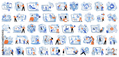 Video conference. Vector illustration. The video conference allows people to connect and communicate remotely A digital connection facilitates seamless communication over internet The modern network