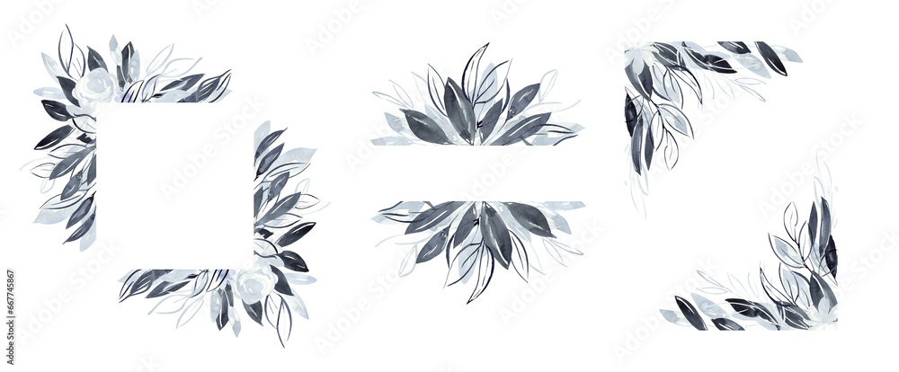 Wedding Invitation, floral invite modern card template, Floral clip art elements. Branches, leaves and buds, blossom at retro engraving style, for invitations, cards, wall art, card decoration, logo Wedding Invitation, floral invite modern card template, Floral clip art elements. Branches, leaves and buds, blossom at retro engraving style, for invitations, cards, wall art, card decoration, logo