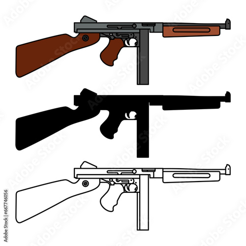 Thomson M1A1. Tommy gun. firearm vector. gun , soldier, shoot