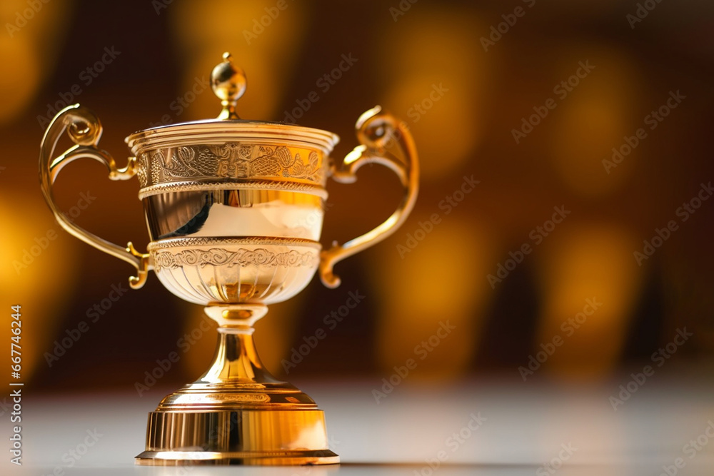 Gold winner cup, shining golden champion cup, trophy for the winner, award, victory, first place of competition, winning and success concept. Copy space. Gold winner cup, shining golden champion cup, trophy for the winner, award, victory, first place of competition, winning and success concept. Copy space.