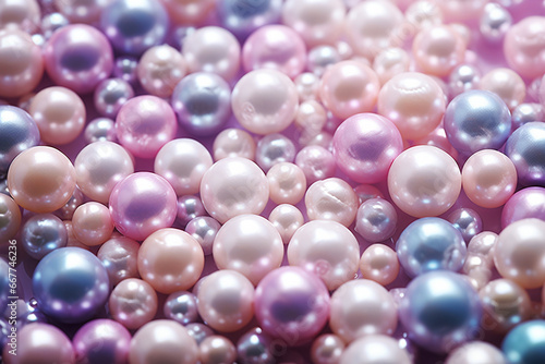 Pearls background. Pile of large pink pearls closeup. Pearl texture