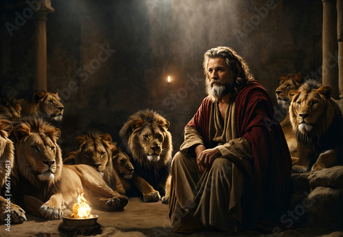 Daniel thrown into the lions den. Biblical story theme concept photo
