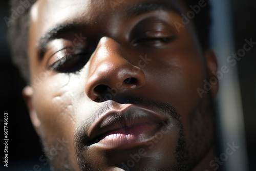 Close-up of African Descent Man's Features in Natural Light
