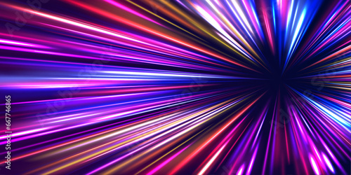 Lines in the shape of a comet against a dark background. Illustration of high speed concept. Motion light effect for banners. Curved light trail stretched upward. Fast speed car.	