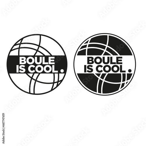Petanque and boule logo icon pictogram with a ball in the background and the small ball near the text