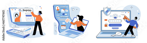 Account login. Vector illustration. Privacy measures safeguard user data during login procedure Individuality is maintained through unique login credentials for each user The lock symbol symbolizes