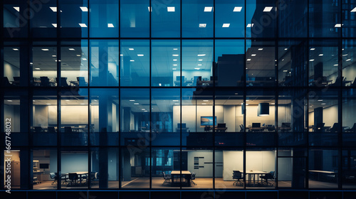 modern office windows at night, facade outside view