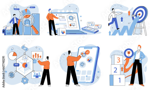 Business objectives. Vector illustration. The determination to overcome obstacles drives business innovation and growth Resolving conflicts and making tough decisions is crucial for achieving business