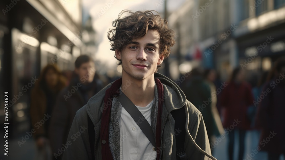 Fototapeta premium young man experiencing the new university life generative ai