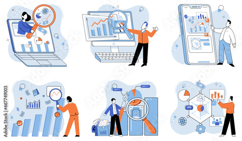 Market research. Vector illustration. Researching market trends helps businesses stay ahead competition Research and development drive innovation in market Conducting thorough market research enables