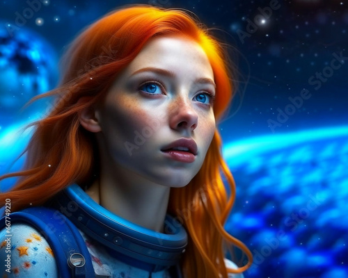 A red-haired girl in a spacesuit,