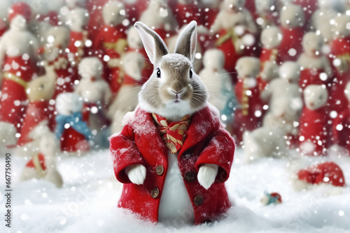 Christmas greeting postcard with rabbit. Generative Ai