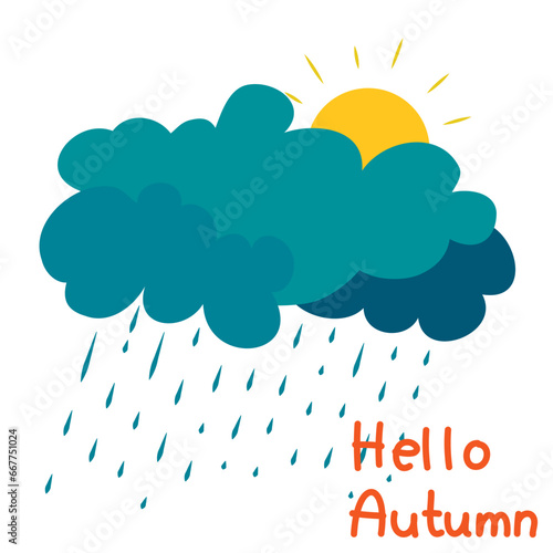 Postcard, greetings, Hello Autumn, autumn rain, cloudy day