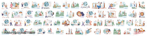 Lab test. Vector illustration. Scientists examine samples under microscope for detailed examination The examination data helps researchers uncover patterns and trends Continuous learning is key