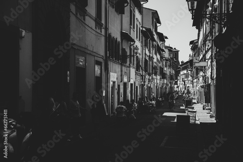 old Italian street in black and white in a high contrast 