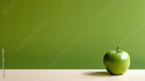 Delicious Red Apple On Green Background with Copy Space Selective Focus